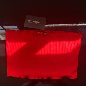 PrettyLittleThing red frill tube top